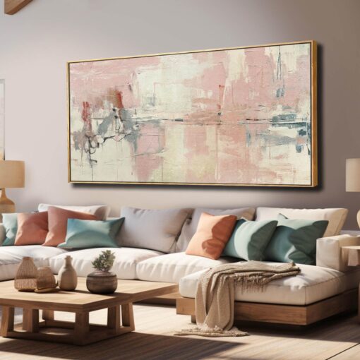 YJYart Pink Abstract Wall Art Room Decor for Teen Girls Modern Living Room Canvas Wall Art Bedroom Pictures Office Decoration for Wall 29x58in - Image 2