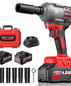 SEYVUM Cordless Impact Wrench, 1/2” Max Torque 600 Ft-lbs / 800 N.m Powerful Impact Gun, 20V 3500RPM Electric Impact Driver, 2 x 4.0Ah Battery & Fast Charger, 6 Impact Sockets, Carrying Case Included