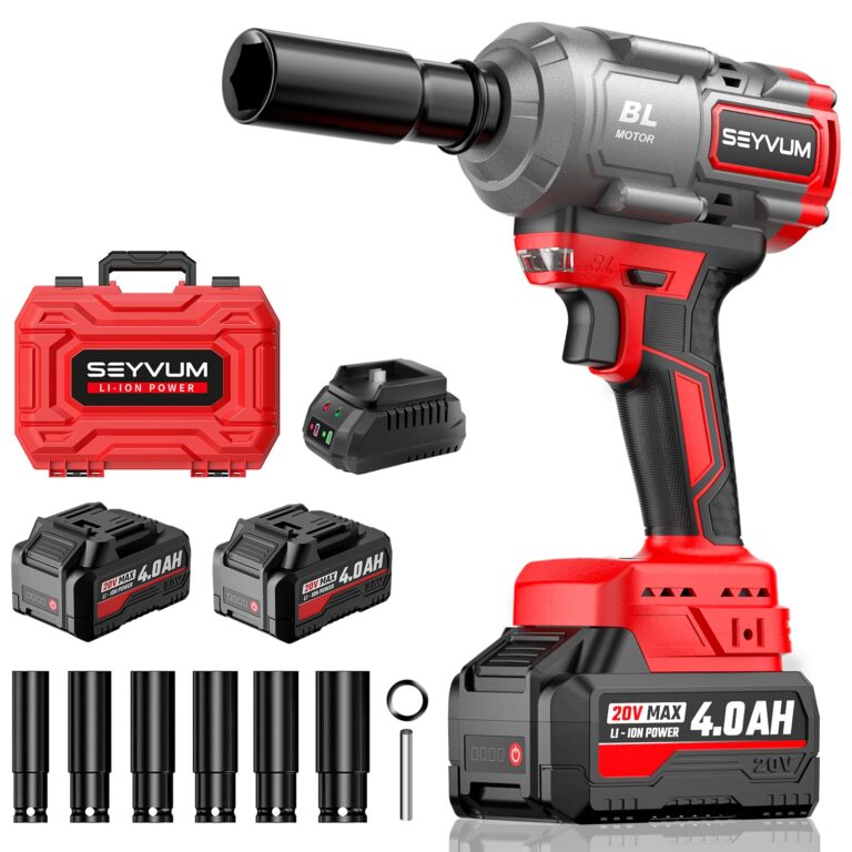 SEYVUM Cordless Impact Wrench, 1/2” Max Torque 600 Ft-lbs / 800 N.m Powerful Impact Gun, 20V 3500RPM Electric Impact Driver, 2 x 4.0Ah Battery & Fast Charger, 6 Impact Sockets, Carrying Case Included