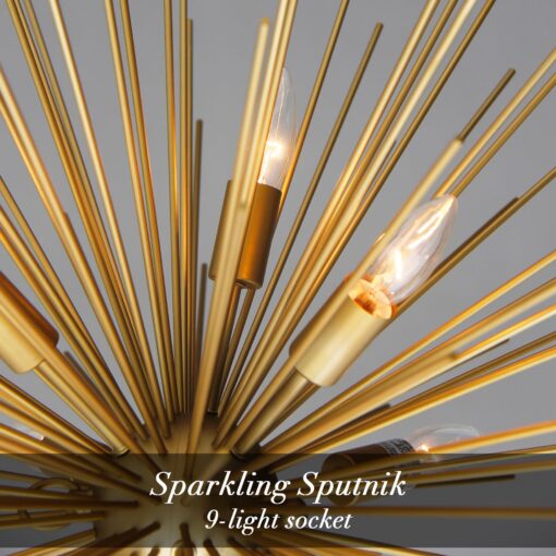 ZIRALIO Modern Gold Sputnik Chandelier Vintage 9-Lights Geometric Starburst Chandelier Light Fixture Golden Sputnik Chandelier for Dining Room, Kitchen, Bedroom, Living Room, 29in 17LB Solid Metal - Image 5