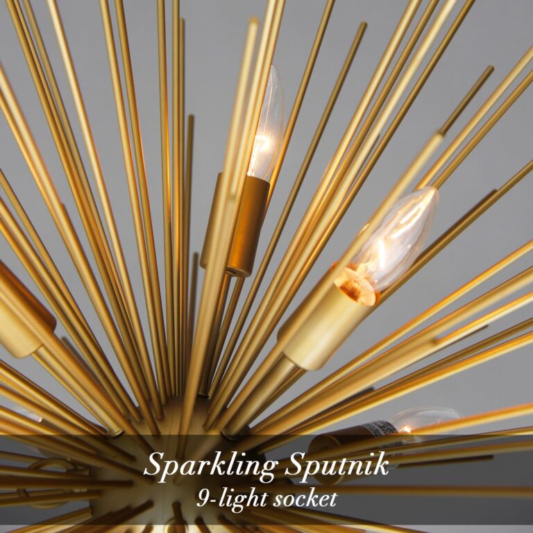 ZIRALIO Modern Gold Sputnik Chandelier Vintage 9-Lights Geometric Starburst Chandelier Light Fixture Golden Sputnik Chandelier for Dining Room, Kitchen, Bedroom, Living Room, 29in 17LB Solid Metal - Image 5