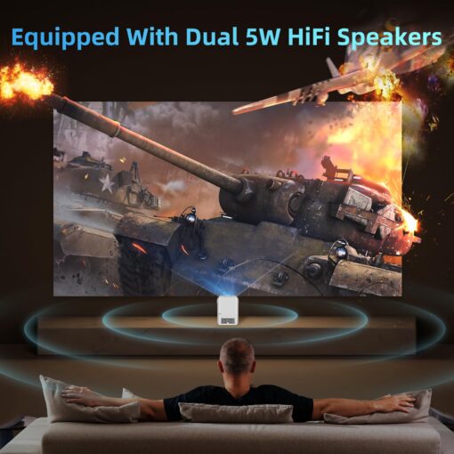 Smart Projector 4K Android System, 15000Lm Mini Projector with WiFi and Bluetooth, 4K Outdoor Projector Max 300” Digital ±45° 4D Keystone Zoom Support, Compatible with Phone, TV Stick, Game, USB - Image 4