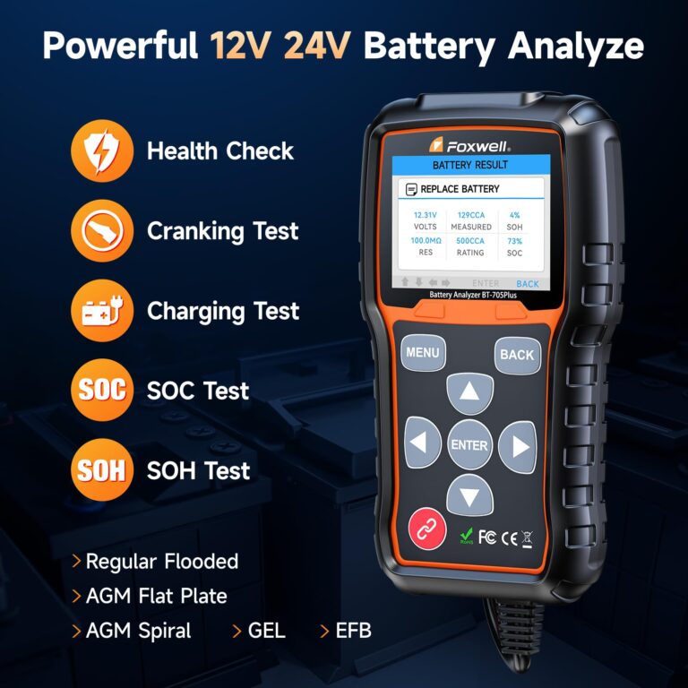 FOXWELL BT705 Plus Car Battery Tester 12V 24V Automotive, 100-2000CCA Battery Load Tester Digital Battery Analyzer Charging System Alternator Analyzer Cranking Checker for Car Heavy Duty Truck Marine - Image 7