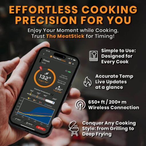 MeatStick 4X Bundle [2-Probe/650ft Range] | Quad Sensors Smart Wireless Meat Thermometer with Bluetooth | for Smoking, Grilling, BBQ, Air Fryer, Deep Frying, Oven, Sous Vide, Rotisserie - Image 5