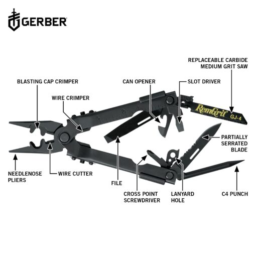 Gerber Gear Gear Multi-Plier 600 - 14-in-1 Bladeless Multipurpose Tool with Screwdriver, Needlenose Pliers, Can Opener, Wire Cutter & More - With Blasting Cap Crimper - Survival Tools - Image 2