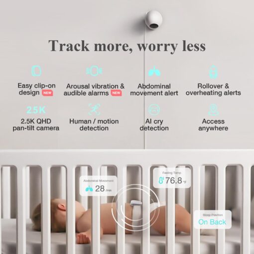 Sense-U Smart Baby Monitor Pro(Long Range)+2K PTZ Camera: Track Abdominal Movement with Arousal Vibration, Rollover, Feeling Temp, 2K Video, Background Sound & Motion Detection, No Monthly Fee - Image 9