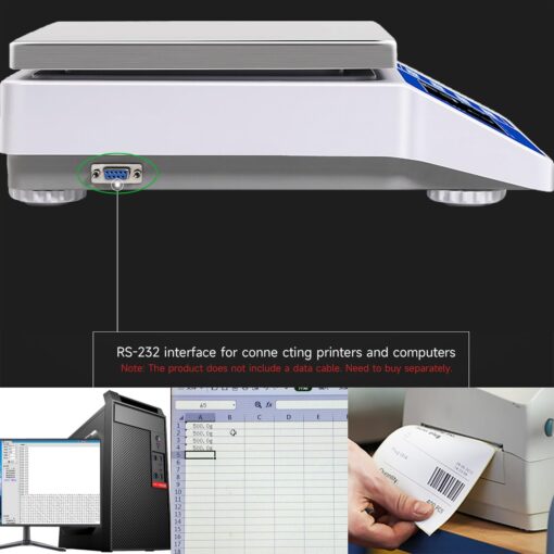 RUISHAN Lab Industrial Counting Scales 30kg/0.5g | 66lb/0.0011lb Accuracy Electronic Digital Gram Weighing Scale for Parts and Coins with Rs232 for Computer Or Printer | with Alarm - Image 4