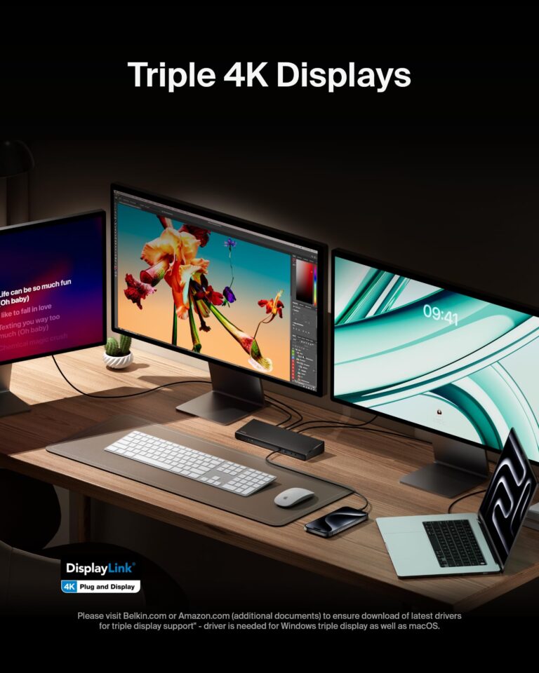 Belkin 15-in-1 Universal Triple Display DisplayLink Docking Station Hub w/ 3 HDMI Ports, 2 DisplayPorts for Triple 4K Display w/ 85W PD, Gigabit Ethernet, 3.5mm Mic/Speaker, 1 USB-C, & 5 USB-A Ports - Image 7