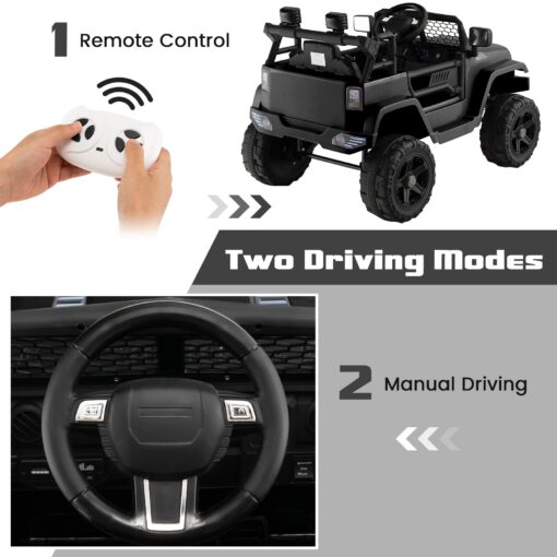 OLAKIDS Kids Ride On Truck, 12V Electric Vehicle Jeep Car with Remote Control, Toddlers Battery Powered Toy with 2 Speeds, Spring Suspension, Double Open Doors, LED Lights, Music, TF, USB, Mp3 (Black) - Image 6