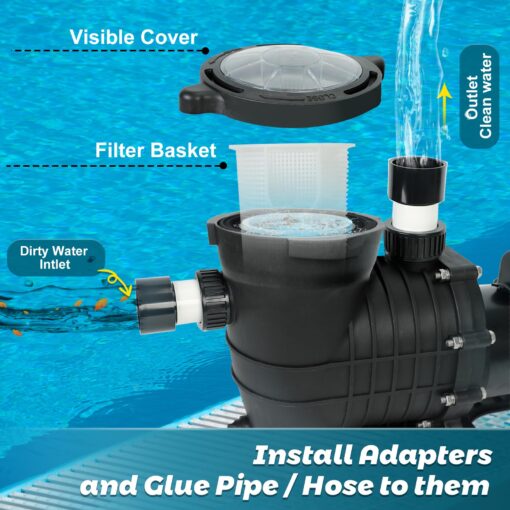 2.0 HP In/Above Ground Dual Speed Pool Pump, 220V 6810/3090 GPH, Powerful Self Priming Swimming Pool Pump lnground Above Ground with Filter Basket - Image 4