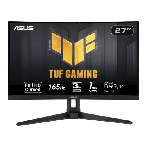 ASUS TUF Gaming VG27VH1B 27” Curved Monitor, 1080P Full HD, 165Hz (Supports 144Hz), Extreme Low Motion Blur, Adaptive-sync, FreeSync Premium, 1ms, Eye Care, HDMI D-Sub, BLACK