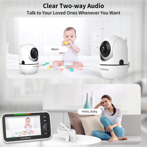 HelloBaby HB6550 5" Baby Monitor 3 Cameras, 26-Hour Battery, Pan-Tilt-Zoom,1000ft Range Video Audio Baby Monitor No WiFi, ECO, Night Vision, 2-Way Talk, 8 Lullabies and Temperature, Ideal Gifts - Image 6