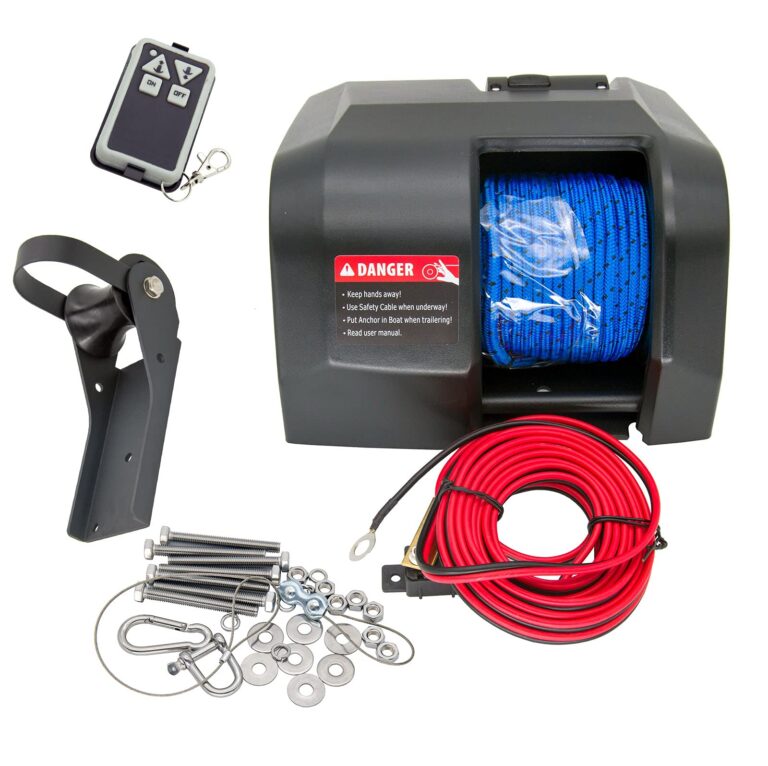 NEWMAIX 12V Up to 35 LBS Electric Marine Anchor Winch, Saltwater Boat Anchor Windlass Kit, Heavy Duty Towing Winches for Fishing Boat Pontoon Boat (Black, 35 LBS)