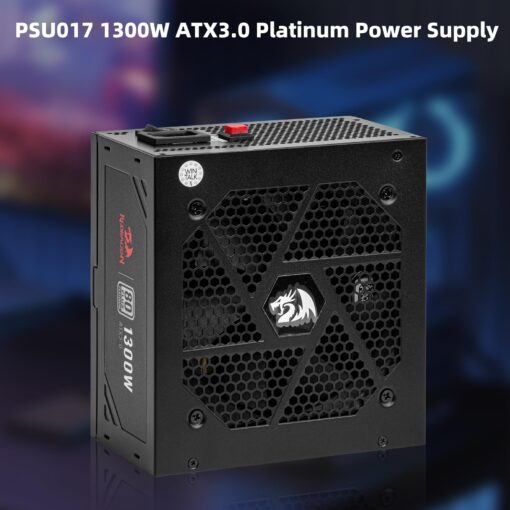 Redragon PSU018 80+ Platinum 1300 Watt ATX 3.0 Fully Modular Power Supply, 80 Plus Certified, 100% Japanese Capacitors & Low Noise Smart-ECO 0 RPM Fan, Full Mod Cables w/12VHPWR Cable, Black - Image 3