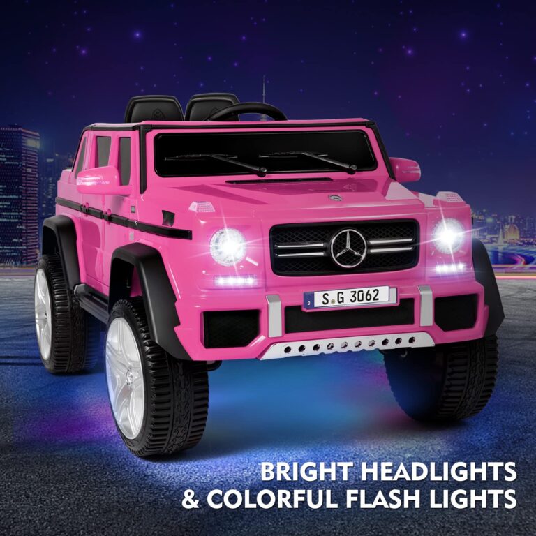 JOYLDIAS Ride On Cars, Licensed Mercedes-Benz Maybach G650S, 12V7AH Battery Powered Toy Electric Car for Kids with 2.4GHz Remote Control, 2 Motors, 3 Speeds, Lock, Music, Horn, LED Lights, Pink - Image 5