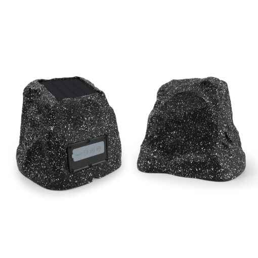 STUDIOFINIX 6.5" Rock Speakers Outdoor Waterproof - 5.3 Bluetooth Wireless Speaker Solar Powered Max Peak 200W for Garden,Patio,Deck,Pool,Backyard (Gray 1 Pair)