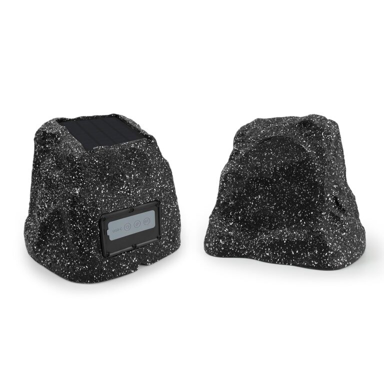 STUDIOFINIX 4" Rock Speakers Outdoor Waterproof - 5.3 Bluetooth Wireless Speaker Solar Powered Max Peak 160W for Garden,Patio,Deck,Pool,Backyard (Gray 1 Pair)