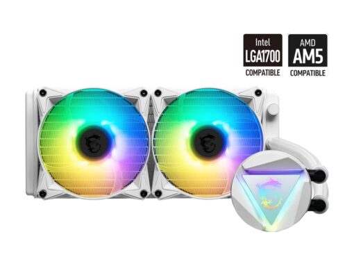 MAG CoreLiquid 240R V2 White - AIO ARGB CPU Liquid Cooler - Rotating Cap Design - LGA 1700 Ready - 240mm Radiator - Dual 120mm ARGB PWM Fans - Image 2
