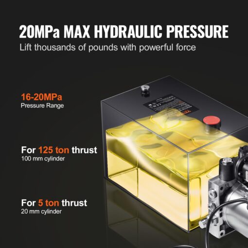 VEVOR DC 12 V Hydraulic Pump, Capacity Approx. 19 L Hydraulic Control Unit with Single Action, Oil Flow Approx. 3.44 L/min Maximum Pressure of 22 MPa, Pump for Hoist Car Truck Garage Trailer - Image 8