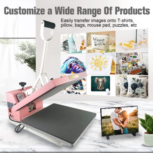 BetterSub Print T-Shirt Machine DIY Digital Industrial Quality Heat Press Machine Clamshell Transfer Sublimation Print Press Machine 15‘’x 15'' Pink - Image 2