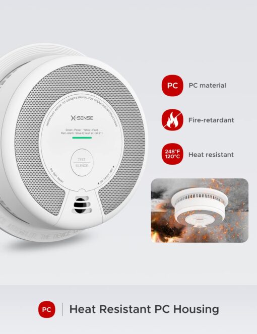 X-Sense 2-in-1 Smoke and Carbon Monoxide Detector Alarm (Not Hardwired), 10-Year Battery-Operated Dual Sensor Fire & CO Alarm, SC06, 5-Pack - Image 4