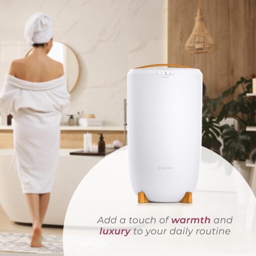 Zadro Large Hot Towel Warmer Bucket Timer Electric Towel Warmer for Bathroom Auto-Shut Off Heated Towel Warmer Spa (Large | 20L | 12" Dia. x 21" Tall, White/Bamboo) - Image 4
