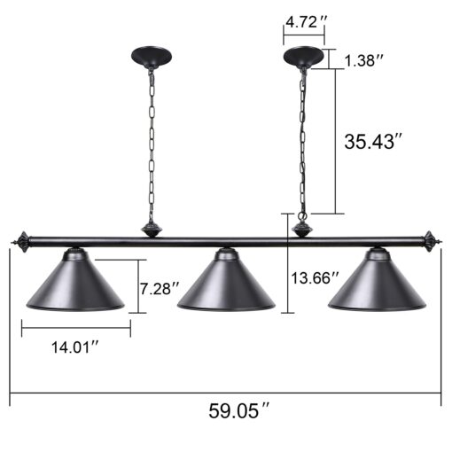 Wellmet 3 Light Pool Table Light, Vintage Retro Kitchen Island Pendant Light with Matte Black Shade, Modern Industrial Chandelier - Image 7