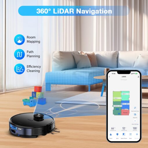 Tikom Robot Vacuum and Mop Combo with LiDAR Navigation, L9000 Robotic Vacuum Cleaner with 4000Pa Suction,150Min Max, 14 No-Go Zones, Smart Mapping, Good for Pet Hair, Carpet, Hard Floor(Dark Black) - Image 7