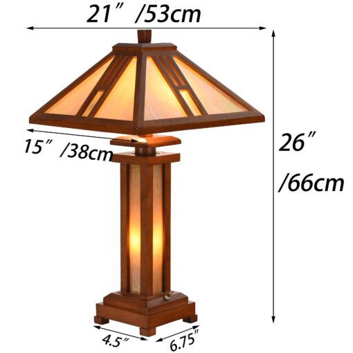 Bieye L10796 Mission Tiffany Style Stained Glass Table Lamp with Wooden Base, 26 inches Tall - Image 5