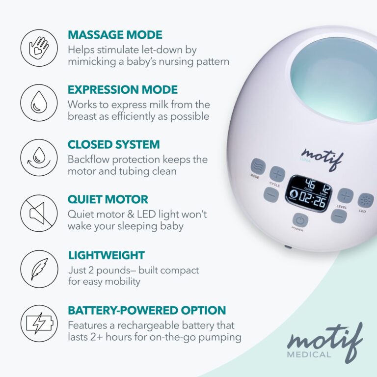 Motif Medical Luna with Battery Double Electric Breast Pump, Portable Breast Pump with Battery - Easy to Use, Quiet Motor, Built-in LED Night Light - Image 7
