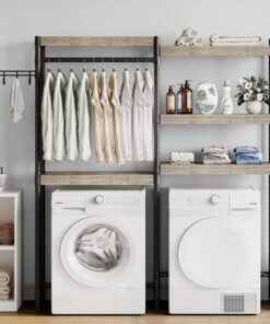 IDEALHOUSE Over The Washer and Dryer Storage Shelf- Laundry Room Organization Space Saving Laundry Drying Clothes Racks Heavy Duty Adjustable Height Bathroom Shelf for Home Decor (Wood, 30" A+B)