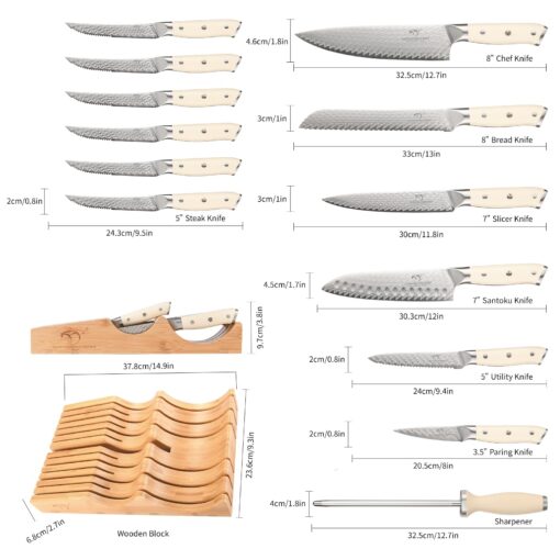 NANFANG BROTHERS Damascus Kitchen Knife Set,14 Pieces Drawer Knife Set,ABS Ergonomic Handle for VG10 Steel Professional Chef Knives Set with Block and Steak Knives - Image 6