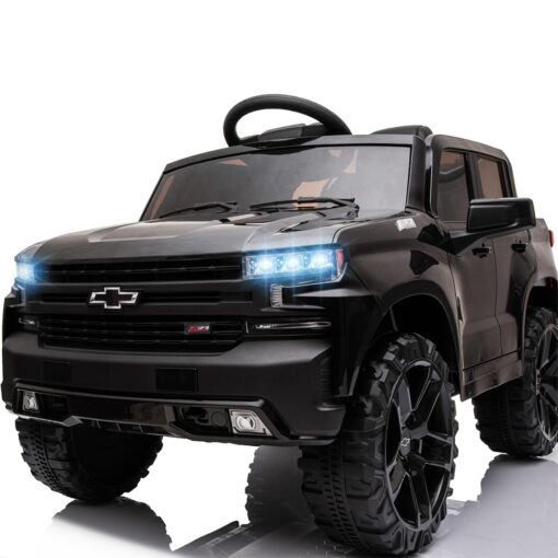 Bopilon 12V Electric Car for Kids,Licensed Chevy Silverado Truck Kids Ride On Car with Remote Control Battery Powered Electric Vehicle Toy Car, 4-Wheeler Suspension, Music& Lights, 3 Speeds(Black)