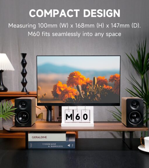 Edifier M60 Multimedia Speaker Bluetooth 5.3, 66W RMS, Hi-Res Audio & Hi-Res Wireless Audio, LDAC,3" Mid Bass & 1" Tweeter, USB-C & Aux Inputs, Compact Desktop Speaker – Classic Oak - Image 9