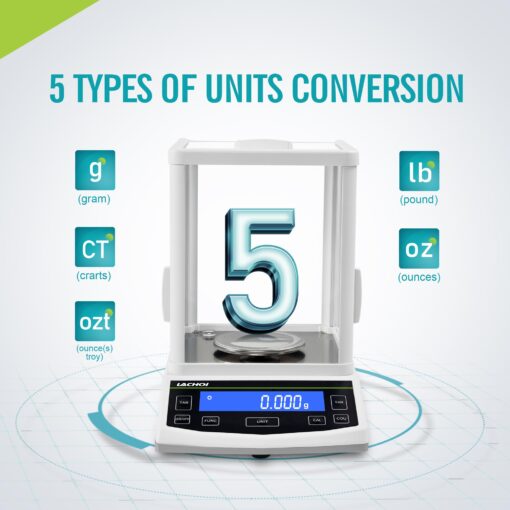 LACHOI Lab Scale 0.001g x 300g High Precision Scale, LCD Display, Sealed Windshield, Unit Conversions, Stainless Steel, White - Image 5