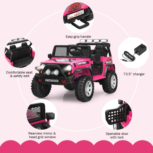 HONEY JOY 2 Seat Ride On Truck,12V Battery Powered Electric Cars for Kids, Spring Suspension, LED Lights, Remote Control, Horn, Music/ MP3, Toddler 4 Wheeler Ride On Toys Car for Girls(Pink) - Image 7