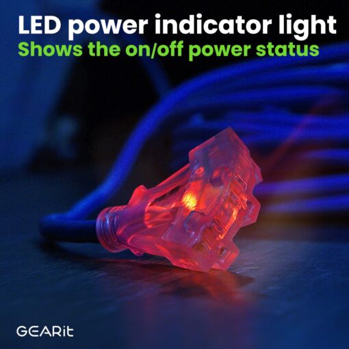 GEARit Outdoor 10 AWG Gauge 3 Prong Plug, Extension Cord, Triple Outlet Ultra Heavy Duty SJEOW, 10/3, for Indoor/Outdoor, LED Lighted Plug, Resistant Rubber Jacket, Extreme Weather, 100 Ft, Blue - Image 5