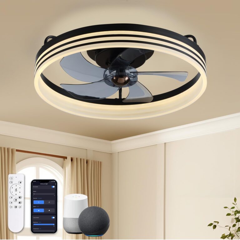 LUDOMIDE Ceiling Fans with Lights, Smart Ceiling Fan with Alexa/Google Assistant/APP Control, 20"" Low Profile Ceiling Fan with 6 Speeds, Ceiling Fan for Bedroom, Living Room, Patio, 22 Inch