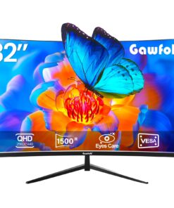 Gawfolk Monitor 32 inch Computer Monitor QHD (2560 x 1440) 2K 1500R Curved Computer Monitors 75HZ PC Monitors VA Screen for Home, Office and Dormitory,Support Wall Mount- Black