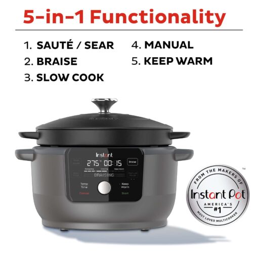 Instant Electric Round Dutch Oven, 6-Quart 1500W, From the Makers of Instant Pot, 5-in-1: Braise, Slow Cook, Sear/Sauté, Cooking Pan, Food Warmer, Enameled Cast Iron, Included Recipe Book, Black - Image 9