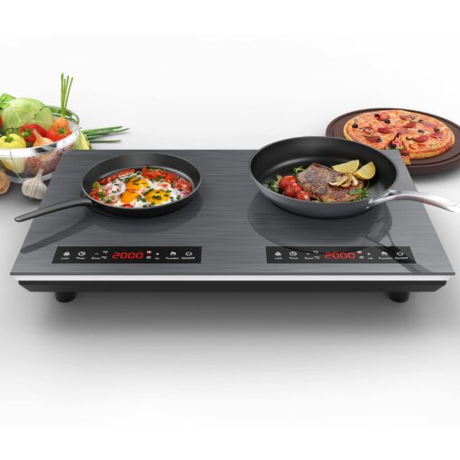 VBGK Double Induction Cooktop, 24 inch 4000W Electric cooktop with hot plate, induction stove top with LED Touch Screen 9 Levels Settings with Child Safety Lock & Timer 110V Induction cooktop 2 burner