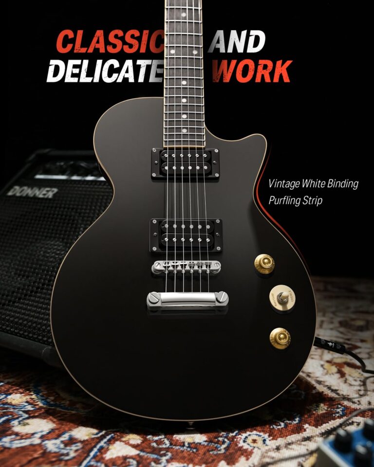 Donner Electric Guitar LP Solid Body, Full-Size 39 Inch Electric Guitar Beginner Kit Black with Bag, Cable, Strap, DLP-124B - Image 5