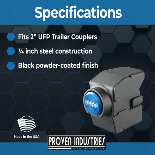 Proven Industries Model 2178-U Boat and Trailer Lock, Fits 2-Inch UFP Trailer Couplers, Secures Safety Chains, Made in The USA, (Blue) - Image 6