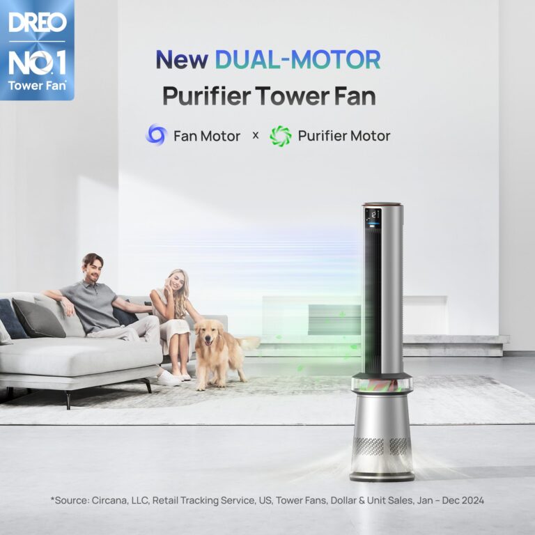 Dreo Air Purifier Tower Fan, 45" 2-in-1 Smart Fan for Bedroom, 27ft/s Velocity, 120°Oscillation, 24H Timer Bladeless Fans for Home, 25dB Low Noise, Standing Fan Works with Alexa, MC710S, Silver Orange - Image 7
