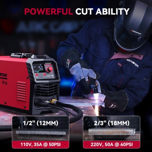 ARCCAPTAIN Plasma Cutter, [Large LED Display] 50Amps Cutter Machine with 110/220V Dual Voltage DC Inverter IGBT 1/2 Inch Clean Cut Post Flow and 2T/4T, for Beginners DIY - Image 7