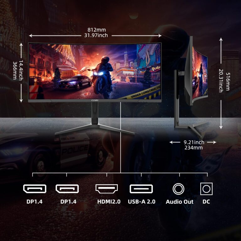 CUNPU 34 Inch UltraWide Curved Gaming Monitor, WQHD 3440x1440p 165Hz Monitor, HVA Panel, 1500R Curvature, sRGB 100%, HDR 300, FREESYNC, Height/Tilt/Swivel Adjustable Stand, HDMI/DisplayPort - Image 2