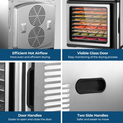 YASHE Food Dehydrator Machine, 9-Tray Stainless Steel Jerky Dehydrator, 1000W Food Dryer with Adjustable Timer & Temperature, Recipes Included for Meat, Fruits, and Herbs - Image 3