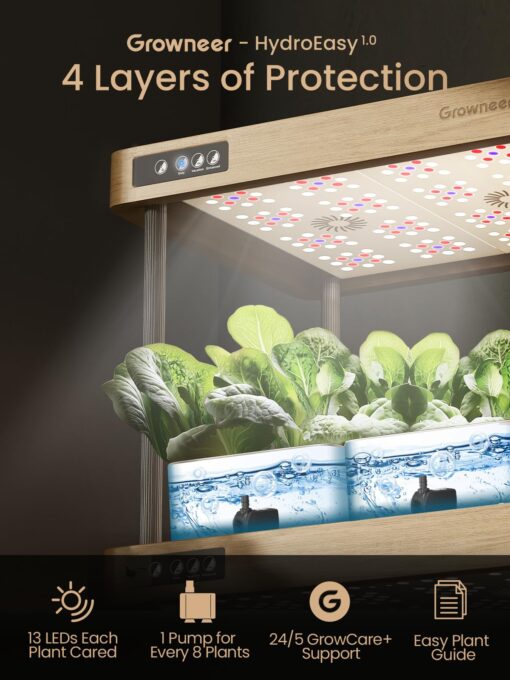GROWNEER HydroEasy1.0 Hydroponics Growing System Kit, Beginner-Friendly Indoor Garden for Vegetable Fruit Herb, Solid Wood Design, Perfect Gift Idea, Full-Spectrum LED Lights for Maximum Growth - Image 6