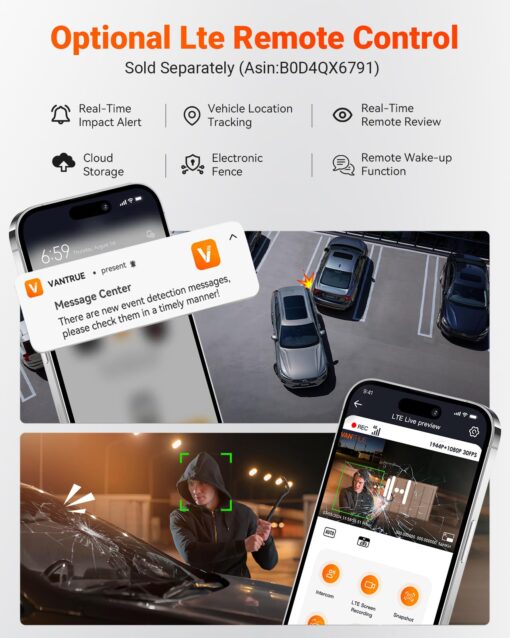 Vantrue S1 Pro 2.7K Dual Dash Cam Front and Rear, 5G WiFi 60FPS Hidden Dash Camera w/HDR Night Vision, STARVIS 2, Optional Remote Live View, GPS, Voice Control, 24/7 Parking Mode, Support 512GB Max - Image 6