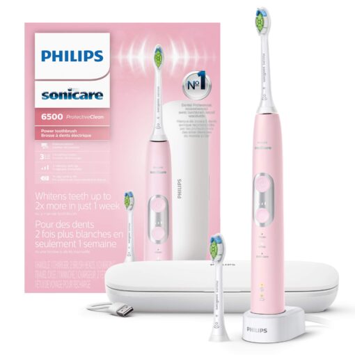 Philips Sonicare ProtectiveClean 6500 Rechargeable Electric Toothbrush, with Pressure Sensor, 3 Cleaning Modes, SmarTimer and QuadPacer, 14-Day Battery Life, Charging Travel Case, Pink, HX6462/06